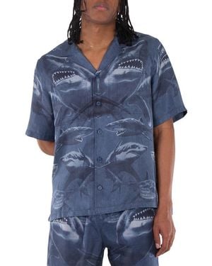 Burberry Shark Print Short Sleeve Shirt - Blue