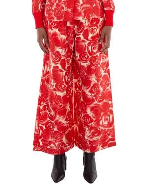Burberry Straight Leg Rose Print Trousers, Brand Size 6 (Us - Red