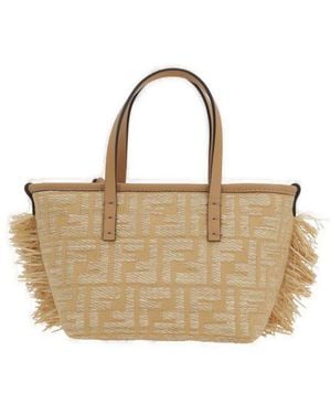 Fendi Mini Roll Ff Jacquard Fringed Tote Bag - Natural