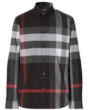 Burberry Charcoal Ip Check Somerton Cotton Shirt - Black