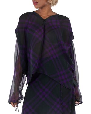 Burberry Check Pattern Silk Blouse, Brand Size 4 (Us - Blue