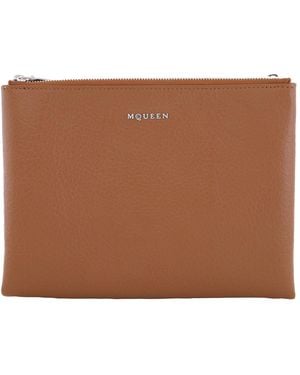McQueen Ladies Pecan Logo-Plaque Clutch - Brown