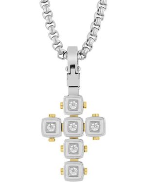 Robert Alton 1/4Ctw Diamond Stainless Steel Cushion Link Cross Pendant - Metallic