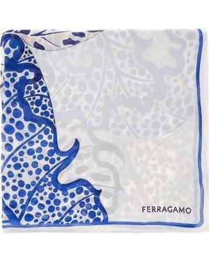 Ferragamo Foliage Print Silk Scarf - White