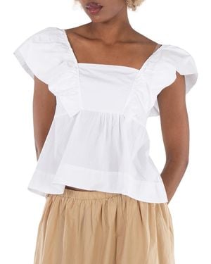 Ganni Bright Cotton Poplin Ruffle Blouse, Brand Size 34 (Us - White