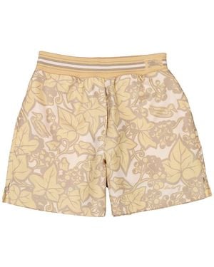 Burberry Botanical-Print Silk Shorts, Brand Size 8 Us - Natural