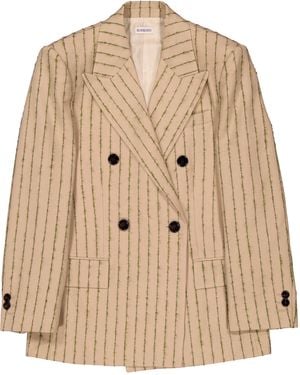 Burberry Striped Double-Breasted Wool-Mohair Blazer, Brand Size 50R Us - Natural