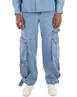 Gcds Cotton Denim Ultracargo Trousers, Waist - Blue