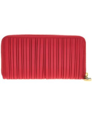 BVLGARI Plisse Monete Leather Zip Around Wallet - Red