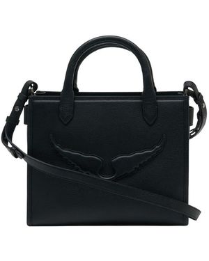 Zadig & Voltaire Embossed Wing-Detail Calfskin Tote Bag - Black