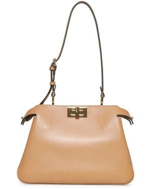 Fendi Peekaboo Clasp Fastened Shoulder Bag - Natural