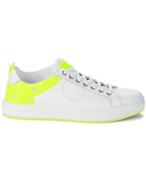 MCM Neon-Trimmed Leather Sneakers, Brand Size 39 Us - White