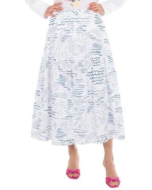 KENZO Dark Wave Mermaid Print A-Line Skirt, Brand Size 38 (Us - Blue