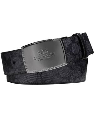 COACH Stitched Plaque Buckle Cut-To-Size Reversible Belt - Black