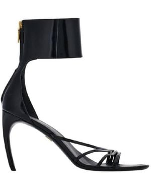 Ferragamo Clethra Curve Heel Leather Sandals - Black
