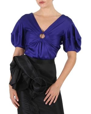 Stella McCartney Sapphire Puff-Sleeve Ruched Blouse - Blue
