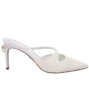 Rene Caovilla Rene Caovilla Crystal-Embellished Satin Mules - White