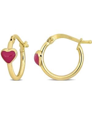 Amour 15Mm Enamel Heart Hoop Earrings - Metallic
