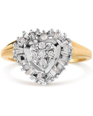 Haus of Brilliance 10K 1/4 Cttw Round And Baguette Cut Diamond Heart Shape Ballerina Ring (H-I Colour, I1-I2 Clarity) - Metallic