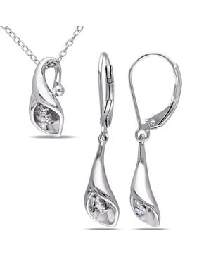 Amour 2-Pc Set Of Diamond Accent Calla Lily Pendant With Chain And Leverback Earrings - Metallic