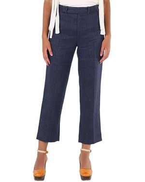 Chloé Ladies Deep Ocean Cropped Tailored Linen Pants, Brand Size 42 (Us - Blue