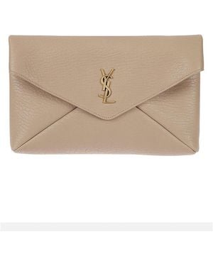 Saint Laurent Envelope Cassandre Large Clutch Bag - Natural