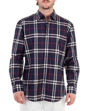 Burberry Caxton Vintage Check Print Button Down Shirt - Blue