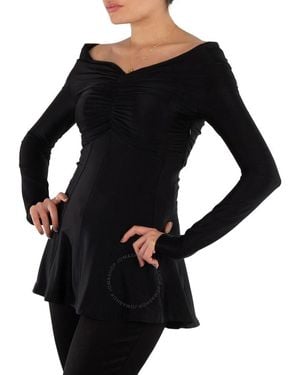 Rabanne Ladies Ruched Off-Shoulder Flared Top, Brand Size 36 (Us - Black