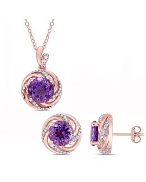 Amour 4 7/8 Ct Tgw Amethyst Topaz And Diamond Accent Swirl Halo Necklace And Stud Earrings Set - Purple