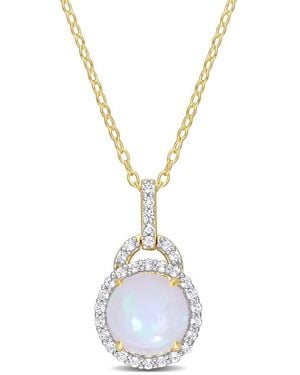Amour 3 1/4 Ct Tgw Ethiopian Opal And Topaz Halo Pendant With Chain - Metallic