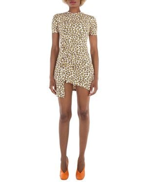Rabanne Leopard Print Draped Short Dress, Brand Size 34 (Us - Natural