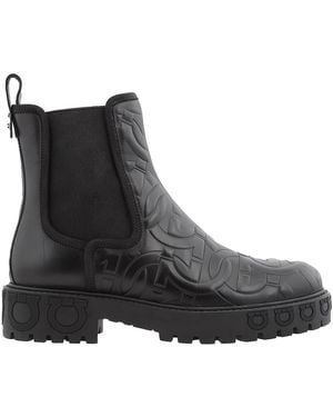 Ferragamo Gancini Leather Chelsea Boots - Black