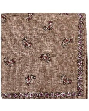 Brunello Cucinelli Sand Linen Silk Paisley Pocketsquare, One Size - Brown