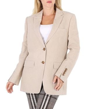 Burberry Ladies Loulou Oatmeal Single-Breasted Tailored Jacket, Brand Size 4 (Us - Natural