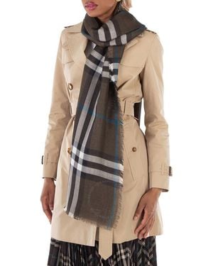 Burberry Check Printed Frayed-Edge Scarf in Metallic | Lyst