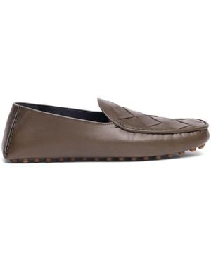 Bottega Veneta Leather Intrecciato Driving Slippers - Gray