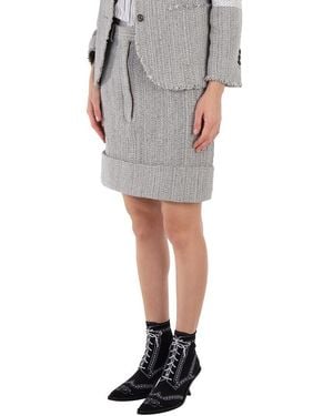 Thom Browne High-Waist Tweed Fray Mini Skirt - Grey