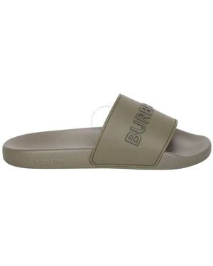 Burberry Furley Embossed Logo Slides - Green