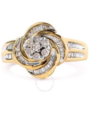 Haus of Brilliance 10K 1/2 Cttw Round And Baguette Diamond Flower Swirl Cocktail Ring (I-J Color, Si2-I1 Clarity) - Metallic