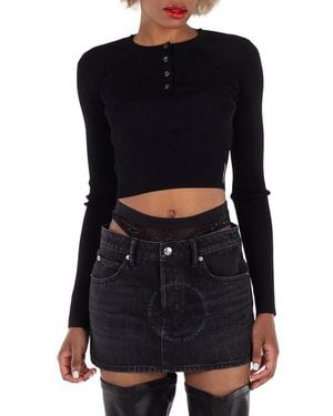 T By Alexander Wang Ribbed-Knit Double Layer Top - Black