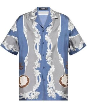 Versace Medusa Cameo Print Silk Shirt, Brand Size 48 Us - Blue