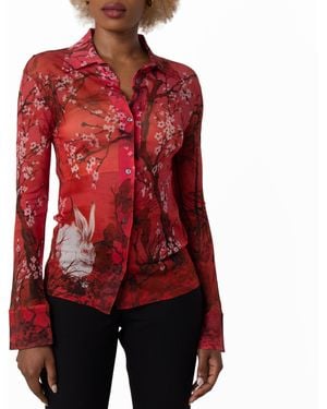 Ferragamo Year Of The Rabbit Silk Chiffon Shirt - Red