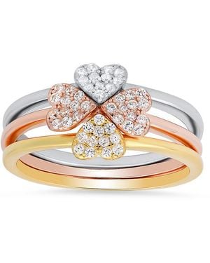 Kylie Harper Sterling Tri-colour 3Pc Stackable Heart Ring Set - Metallic
