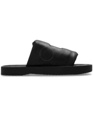 Burberry Knight Motif Ekd Slab Leather Slides, Brand Size 40 (Us - Black
