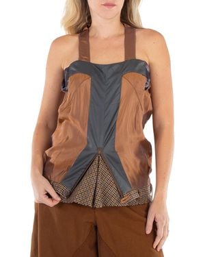 Maison Margiela Ladies Camel Houndstooth Wool Decortique Top - Brown