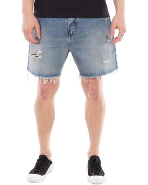 Balmain Ripped Cotton Denim Jean Shorts, Waist - Blue