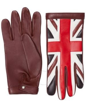Burberry Union Jack Flag Motif Leather Gloves - Red