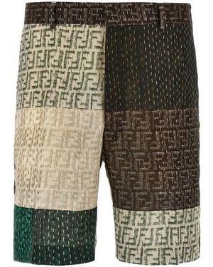Fendi Ff Patchwork Bermuda Shorts, Brand Size 46 (Waist - Green