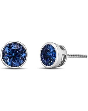 Haus of Brilliance 14K 1.0 Cttw Lab-Grown Diamond Screw-Back Classic Bezel Solitaire Stud Earrings Colour, Vs2-Si1 Clarity) - Blue