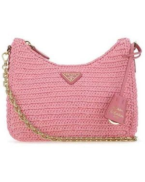 Prada Raffia Re-Edition 2005 Shoulder Bag F0442 Vi-Vitello Borse A Mano - Pink